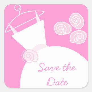 Wedding Gown Pink 'Save the Date' sticker square