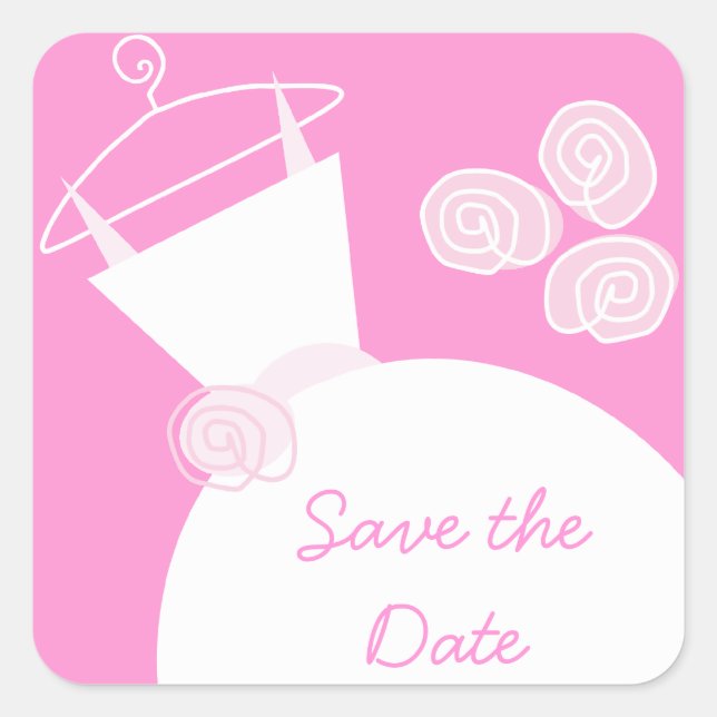Wedding Gown Pink 'Save the Date' sticker square (Front)