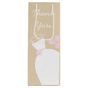 Wedding Gown Pink Thank You beige gift bag wine
