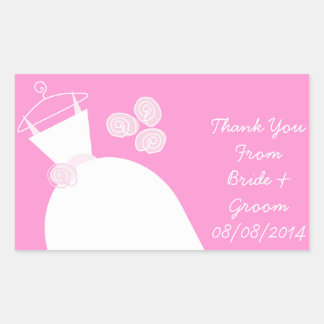 Wedding Gown Pink 'Thank You' rectangle Rectangular Sticker