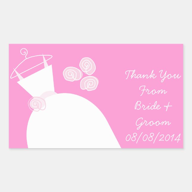 Wedding Gown Pink 'Thank You' rectangle Rectangular Sticker (Front)