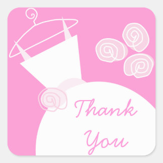 Wedding Gown Pink 'Thank You' sticker square