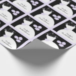 Wedding Gown Purple 'Bridal Shower' black pastel Wrapping Paper<br><div class="desc">Pretty bridal themed wrapping paper in shades of purple featuring a stylised wedding gown and flowers on a black background. A customisable design for you to personalise with your own text,  pictures and ideas.</div>