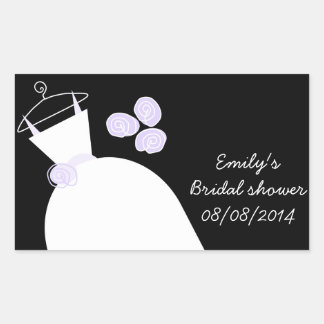 Wedding Gown Purple Bridal Shower rectangle black Rectangular Sticker
