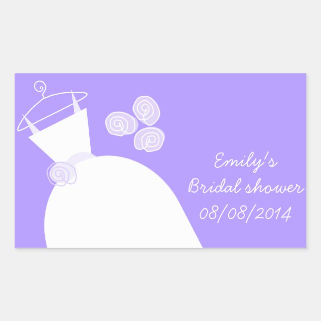 Wedding Gown Purple 'Bridal Shower' rectangle Rectangular Sticker (Front)