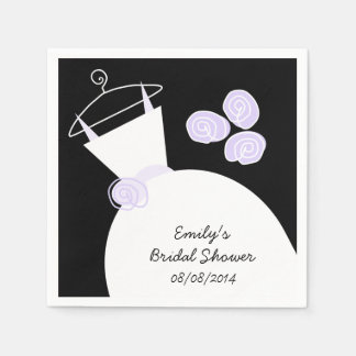 Wedding Gown Purple bridal shower 'Text' black Napkin