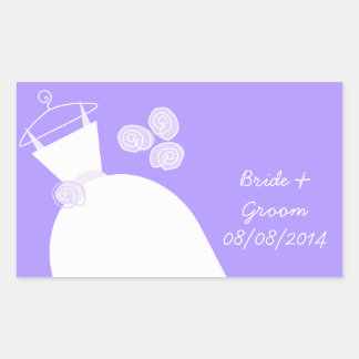Wedding Gown Purple 'Bride and Groom' rectangle Rectangular Sticker