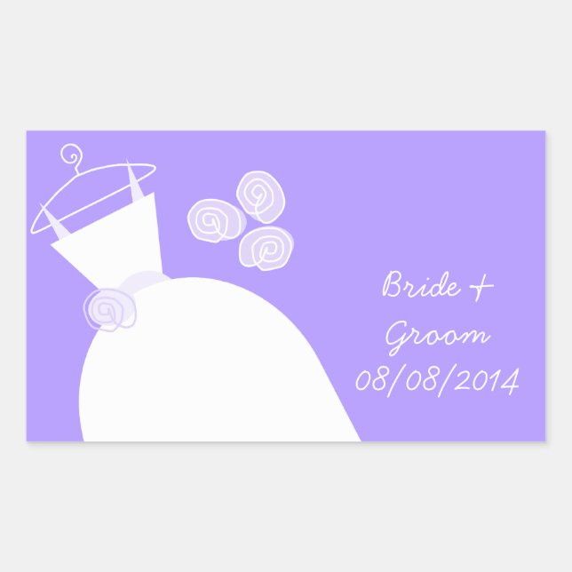 Wedding Gown Purple 'Bride and Groom' rectangle Rectangular Sticker (Front)