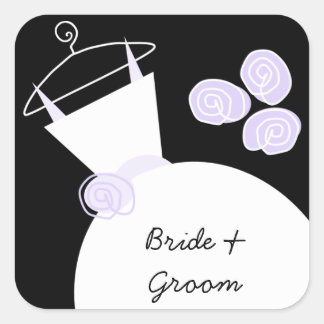Wedding Gown Purple 'Bride and Groom' square black Sticker