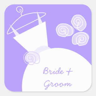 Wedding Gown Purple 'Bride and Groom'  square Sticker