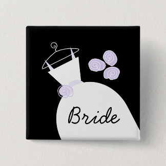 Wedding Gown Purple 'Bride' black square 15 Cm Square Badge
