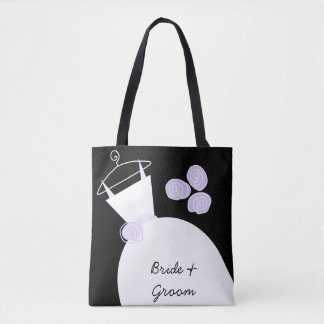 Wedding Gown Purple Bride Groom all over black Tote Bag
