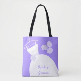 Wedding Gown Purple Bride Groom all over Tote Bag