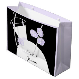 Wedding Gown Purple Bride & Groom black pastel lge Large Gift Bag