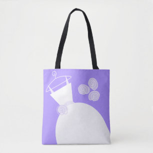 Wedding Gown Purple Bride Groom text back Tote Bag