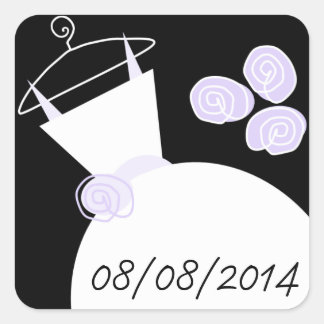 Wedding Gown Purple 'Date' square black Sticker