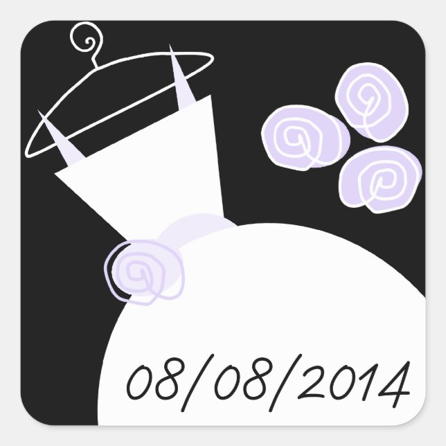 Wedding Gown Purple 'Date' square black Sticker (Front)