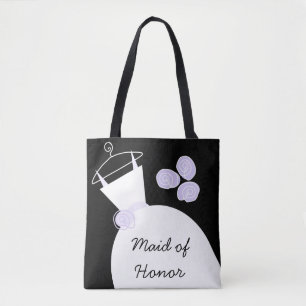 Wedding Gown Purple Maid of Honour all over black Tote Bag