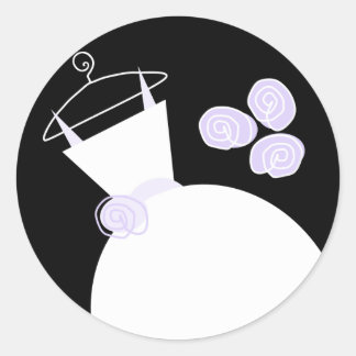 Wedding Gown Purple round black sticker