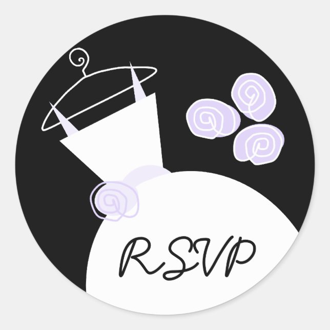 Wedding Gown Purple 'RSVP' sticker round (Front)