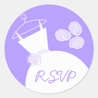 Wedding Gown Purple 'RSVP' sticker round