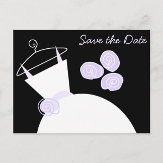 Wedding Gown Purple Save the Date black horizontal Announcement Postcard