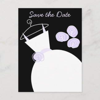 Wedding Gown Purple Save the Date black pastel Announcement Postcard