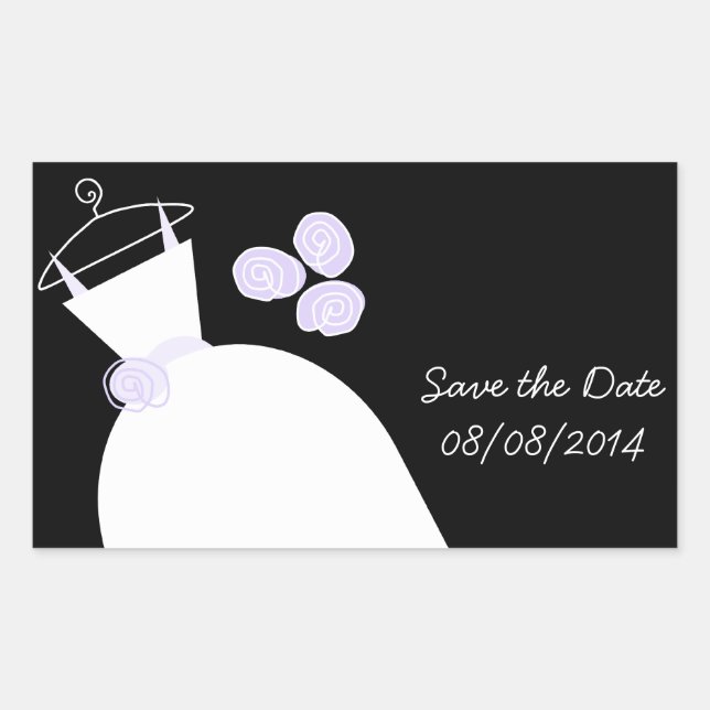 Wedding Gown Purple Save the Date rectangle black Rectangular Sticker (Front)