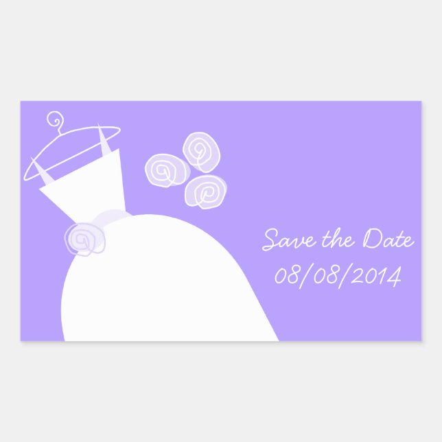 Wedding Gown Purple 'Save the Date' rectangle Rectangular Sticker (Front)