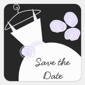 Wedding Gown Purple 'Save the Date' square black Sticker