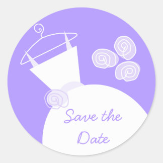 Wedding Gown Purple 'Save the Date' sticker round