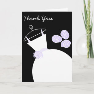 Wedding Gown Purple 'Thank You' black vertical Thank You Card