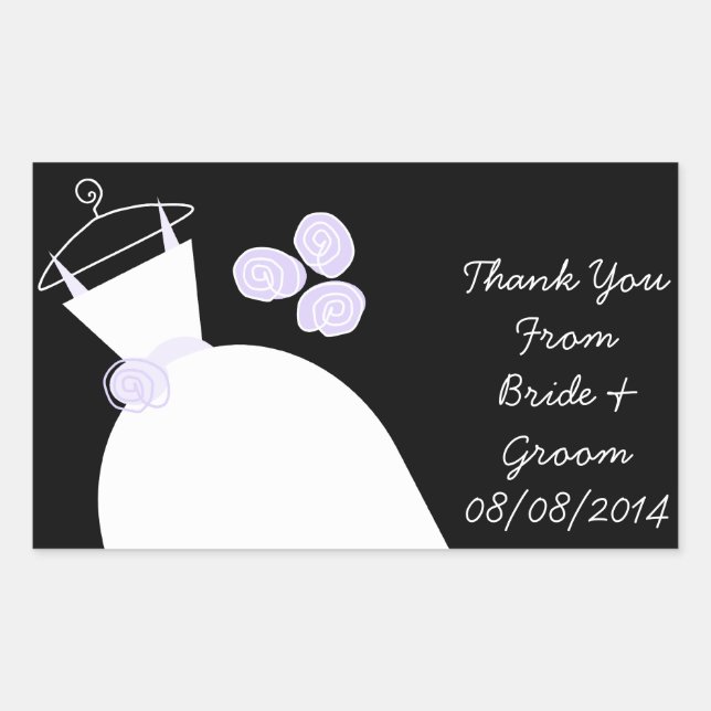 Wedding Gown Purple 'Thank You' rectangle black Rectangular Sticker (Front)