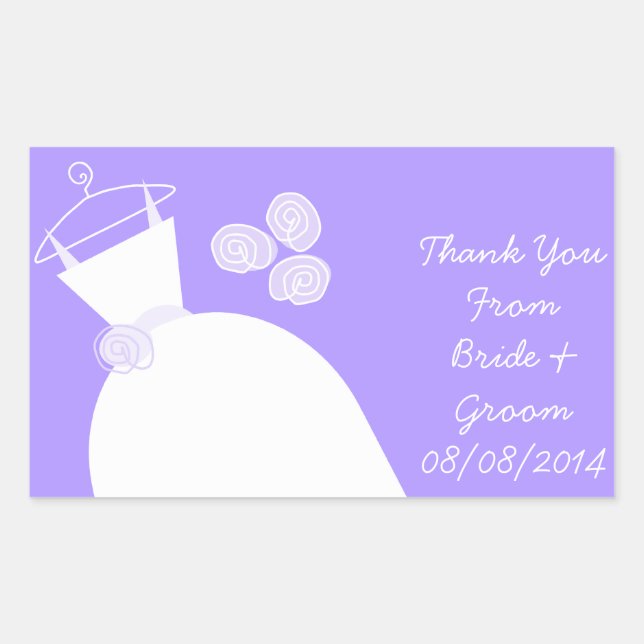 Wedding Gown Purple 'Thank You' rectangle Rectangular Sticker (Front)