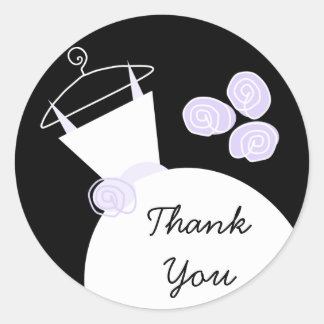 Wedding Gown Purple 'Thank You' round black Classic Round Sticker