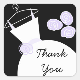 Wedding Gown Purple 'Thank You' square black Sticker