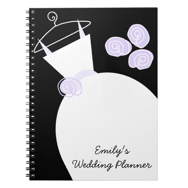 Wedding Gown Purple 'Wedding Planner' black Spiral Notebook (Front)
