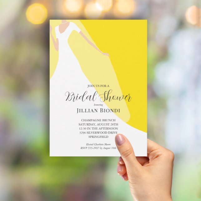 Wedding Gown Veil on Yellow Bridal Shower Invitation (Creator Uploaded)