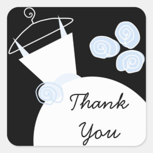 Wedding GownBlue 'Thank You' square black Sticker