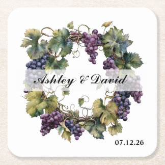 Wedding Grape Wreath Square Paper Coaster