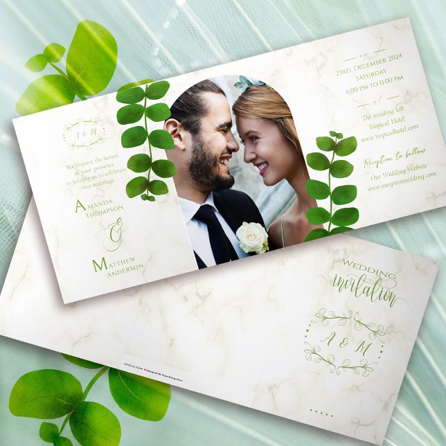 Wedding Green Chic Invitation (Chic Green Photo Folding Invitation Card. )
