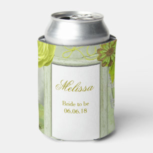 Wedding Green Floral Custom Can Cooler