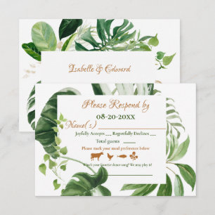 Wedding Green Monstera Leaves Frame Watercolor  RSVP Card