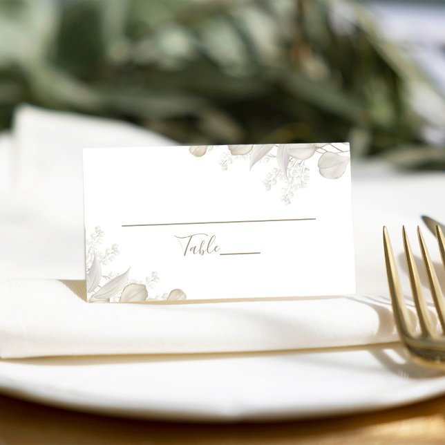 Wedding Green Watercolor Reception Seating  Place Card (Sage green foliage calligraphy script table number card.)