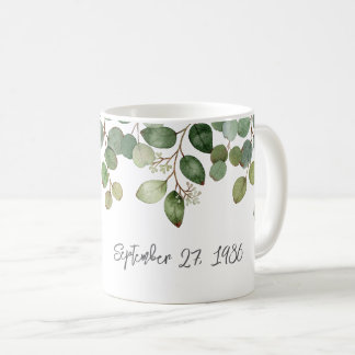 Wedding Greenery DATE Modern Green White Black Coffee Mug
