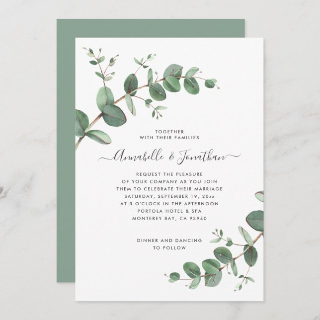 Wedding greenery Eucalyptus botanical modern Invit Invitation (Front/Back)