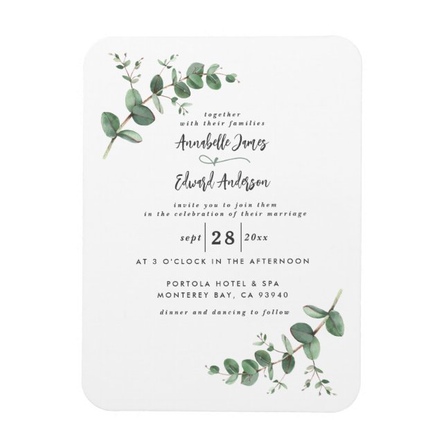 Wedding greenery Eucalyptus botanical script invit Magnet (Vertical)