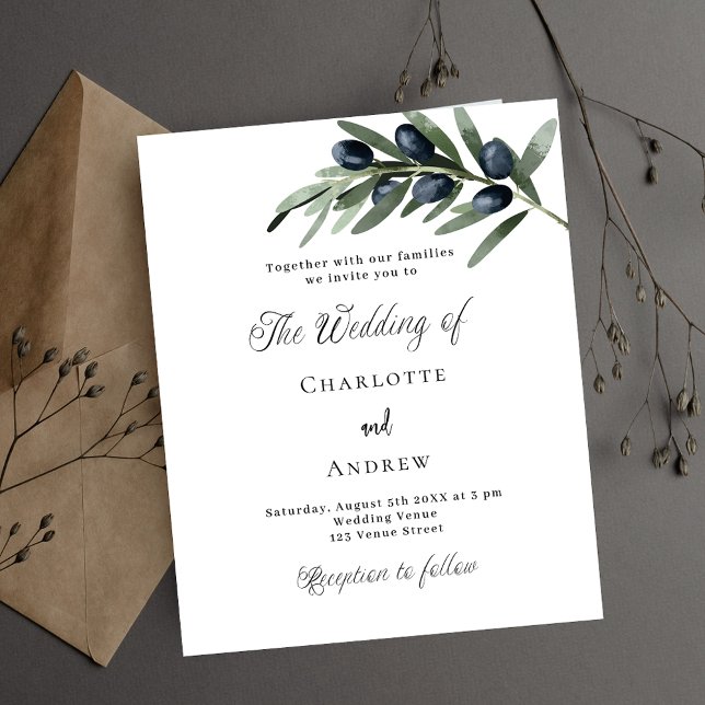 Wedding greenery olive leaf budget invitation (Creator Uploaded)