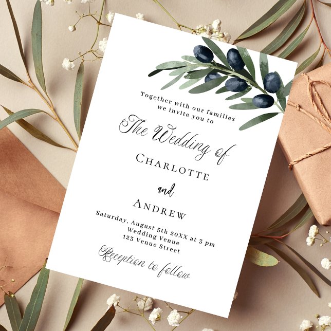 Wedding greenery olive leaves simple script invitation postcard (Creator Uploaded)