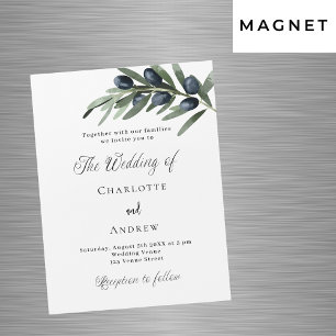 Wedding greenery olive leaves simple script luxury magnetic invitation